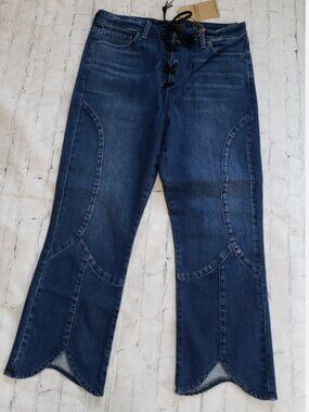New Lucky Brand Lace Up Jeans Women's 12/31 Blue High Rise Split Hem